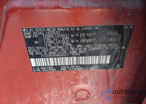 2016 Toyota Rav4 Le from USA, damaged, VIN 2T3ZFREV0GW268275